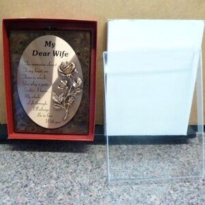 My Dear Wife 8 x 6 inch Vintage Copper tone Rose & poem Plaque.